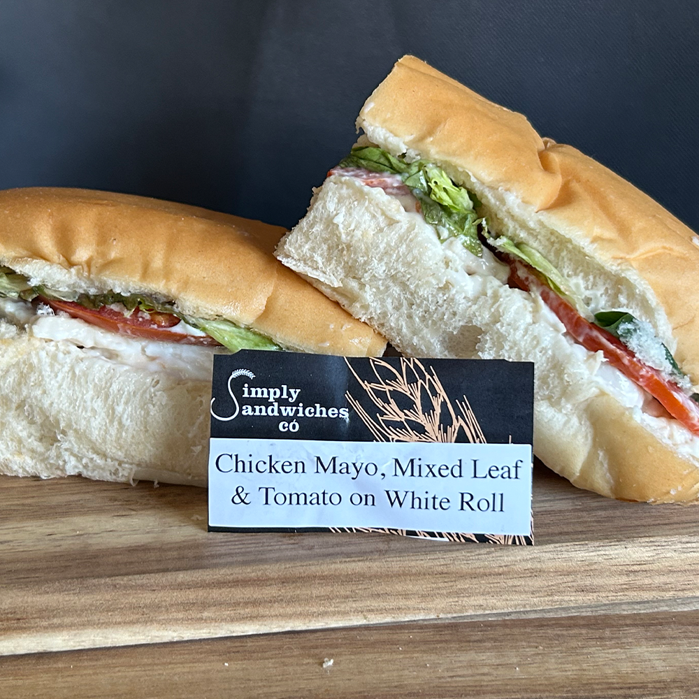 Chicken Mayo, Mixed Leaf & Tomato on White Roll