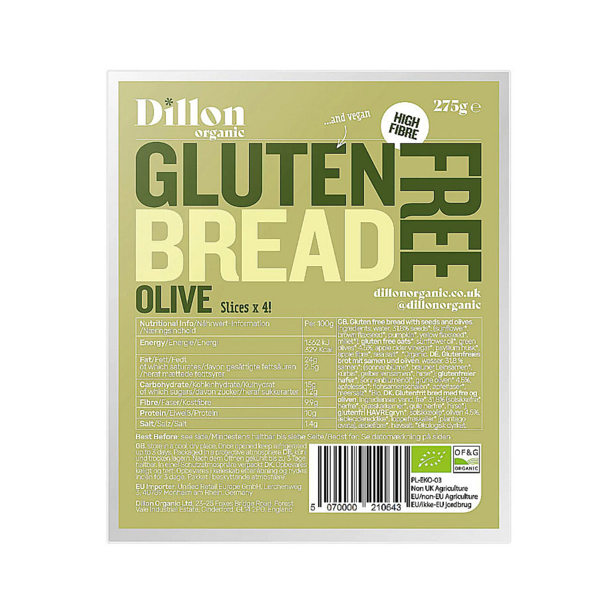 Dillon Organic Olive Sliced Gluten Free Keto Bread