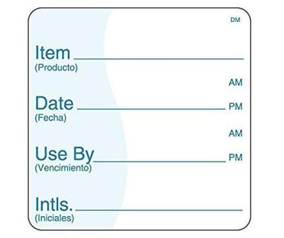 Item, Date, Use By DissolveMark Food Safety Labels